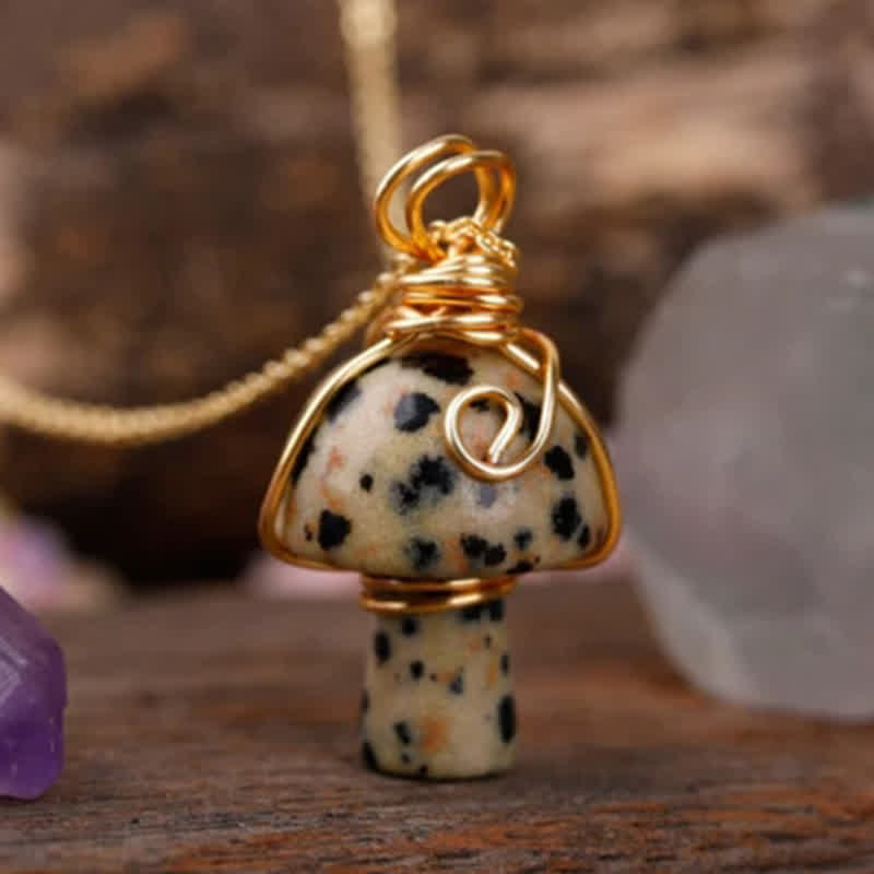 Olivenorma Natural Crystal Lucky Mushroom Necklace