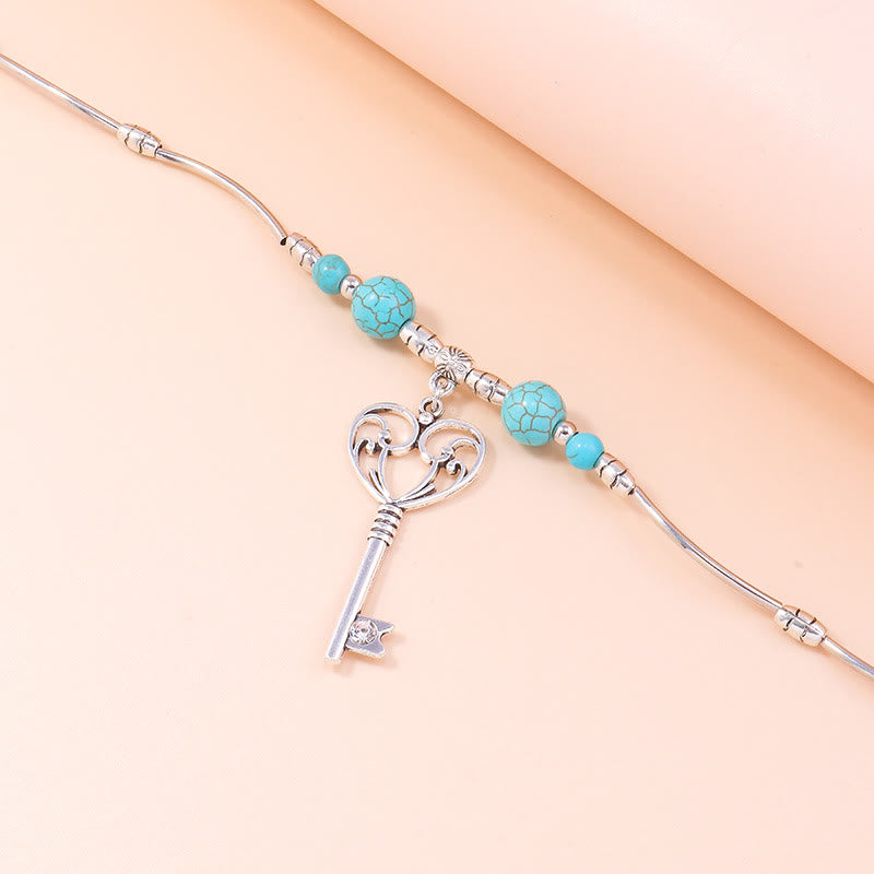 Olivenorma Turquoise Bohemian Love Key Pendant Necklace