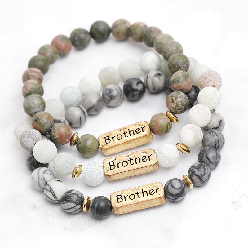 Olivenorma Natural Gemstone Brother Engraving Bracelet