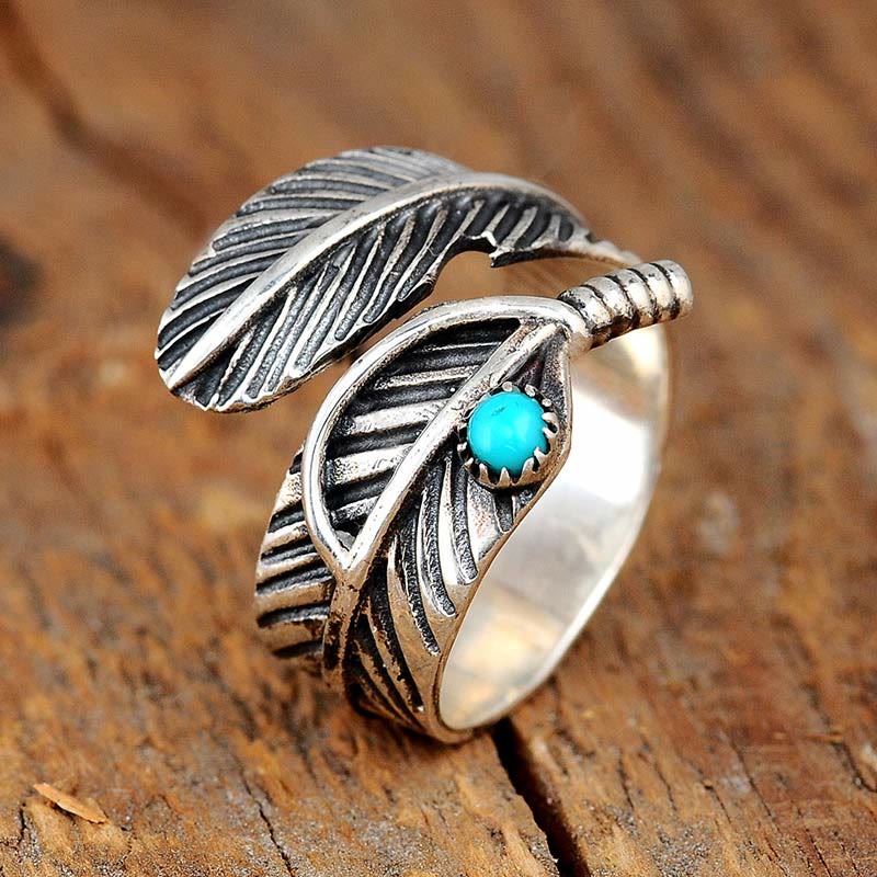 Olivenorma Turquoise Feather Jewelry Ring