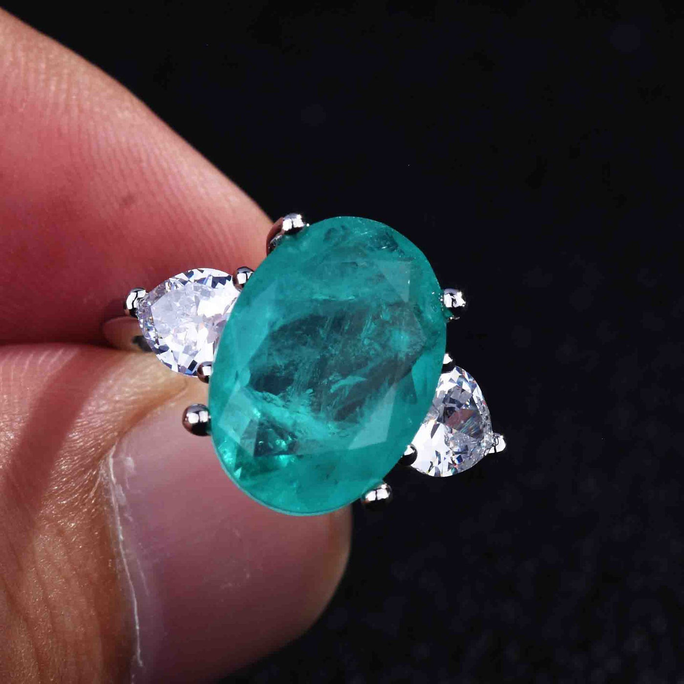 Olivenorma Various Paraiba Tourmaline Simulated Diamond Adjustable Ring