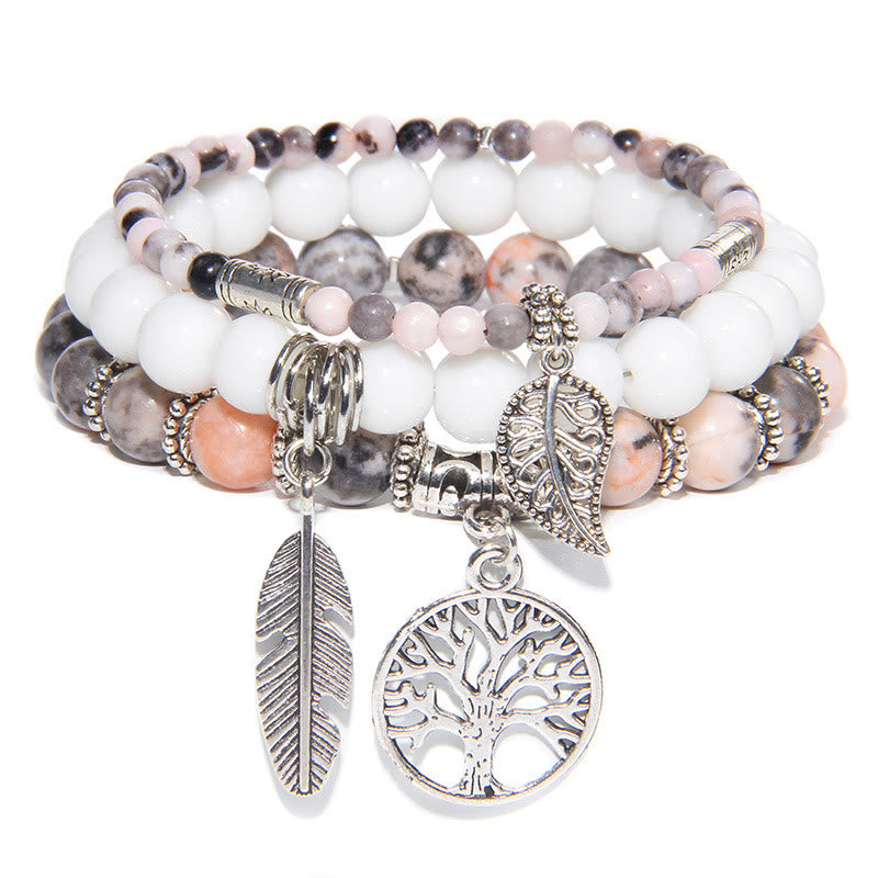 Olivenorma "Nature's Healing Moments" Rhodonite Tree Of Life 3 Pieces Bracelet Set