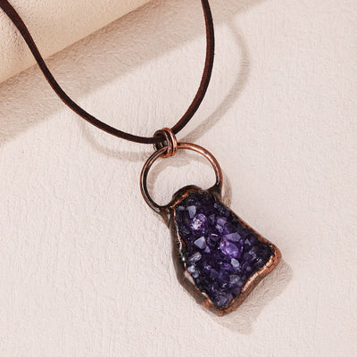 OlivenormaNatural Rough Stone Irregular Pendant Leather Rope Necklace