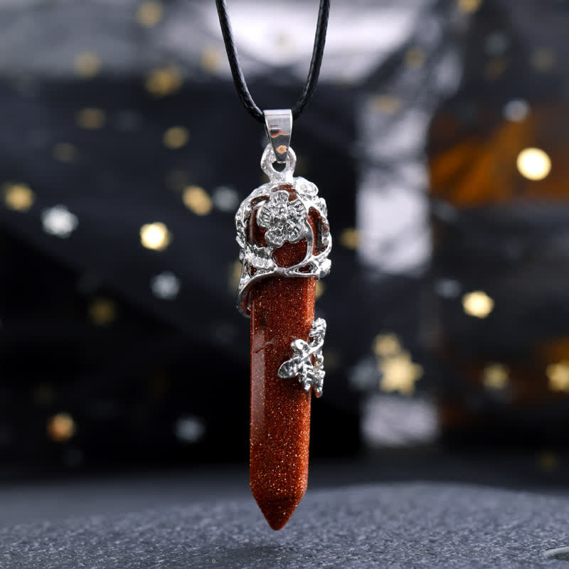 Olivenorma Crystal Stone Hexagonal Column Flower Pendant Gemstone Necklace