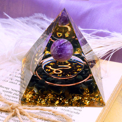 Olivenorma Amethyst Sphere With Obsidian Zodiac Capricorn Orgone Pyramid