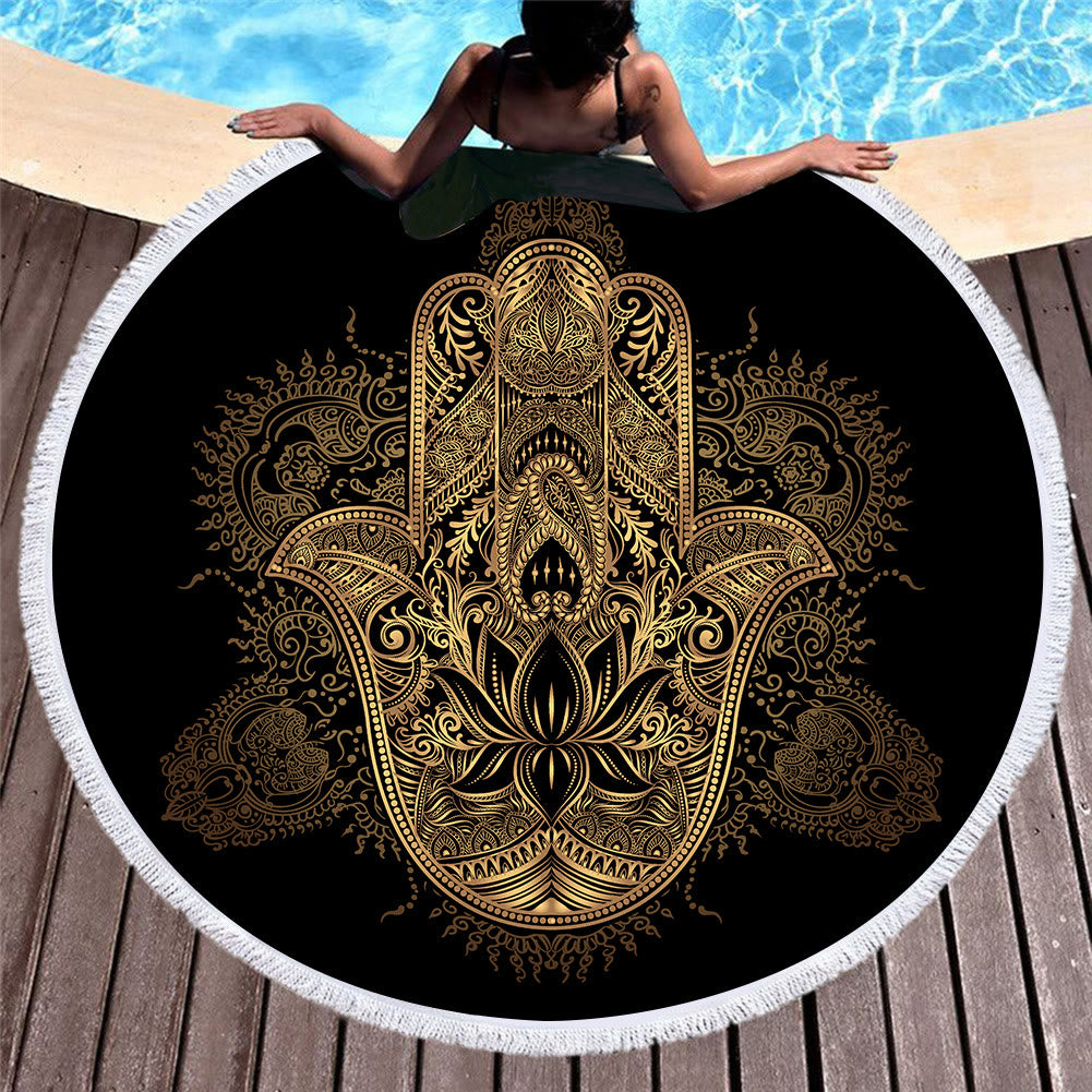 Olivenorma Hamsa Print Round Beach Towel Tapestry