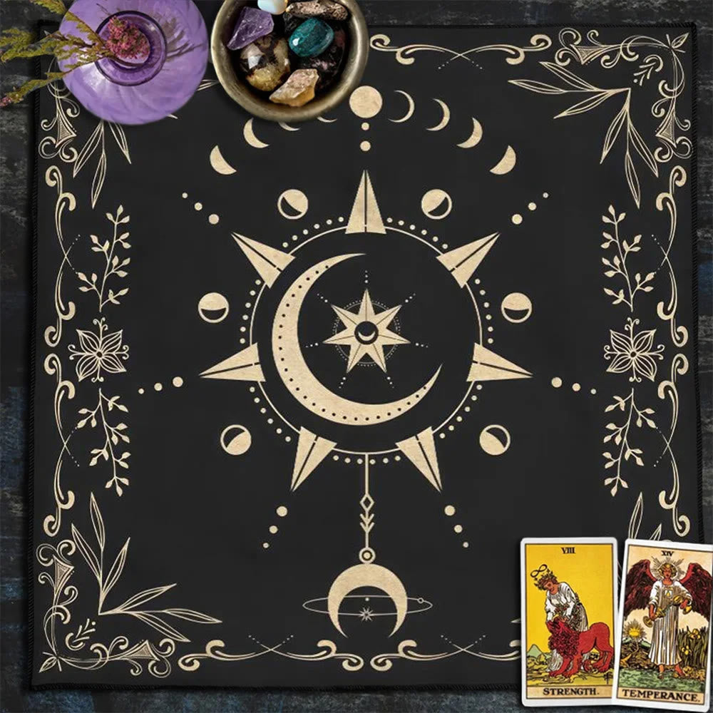 Olivenorma Gold Moon Phase Altar Cloth Tarot Tablecloth