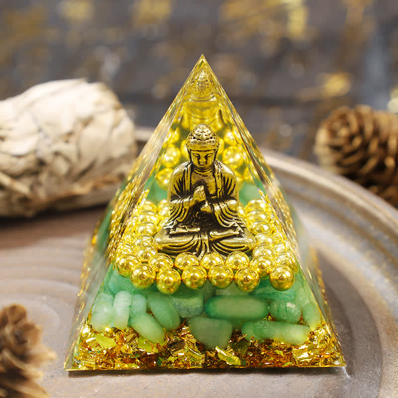 Olivenorma Green Aventurine With Buddha Orgone Pyramid