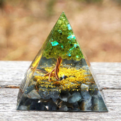 Olivenorma Moonlit Growth Peridot & Grey Moonstone Orgone Pyramid - image 4