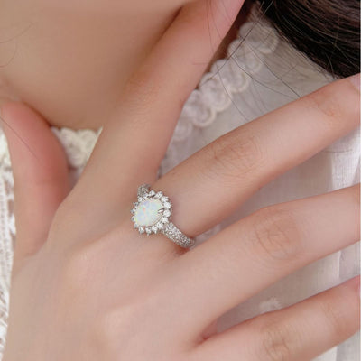 Olivenorma Opal White Zircon Flower Ring