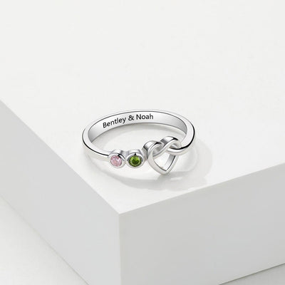 Olivenorma Personalized Ties The Heart Engraved Birthstone Ring