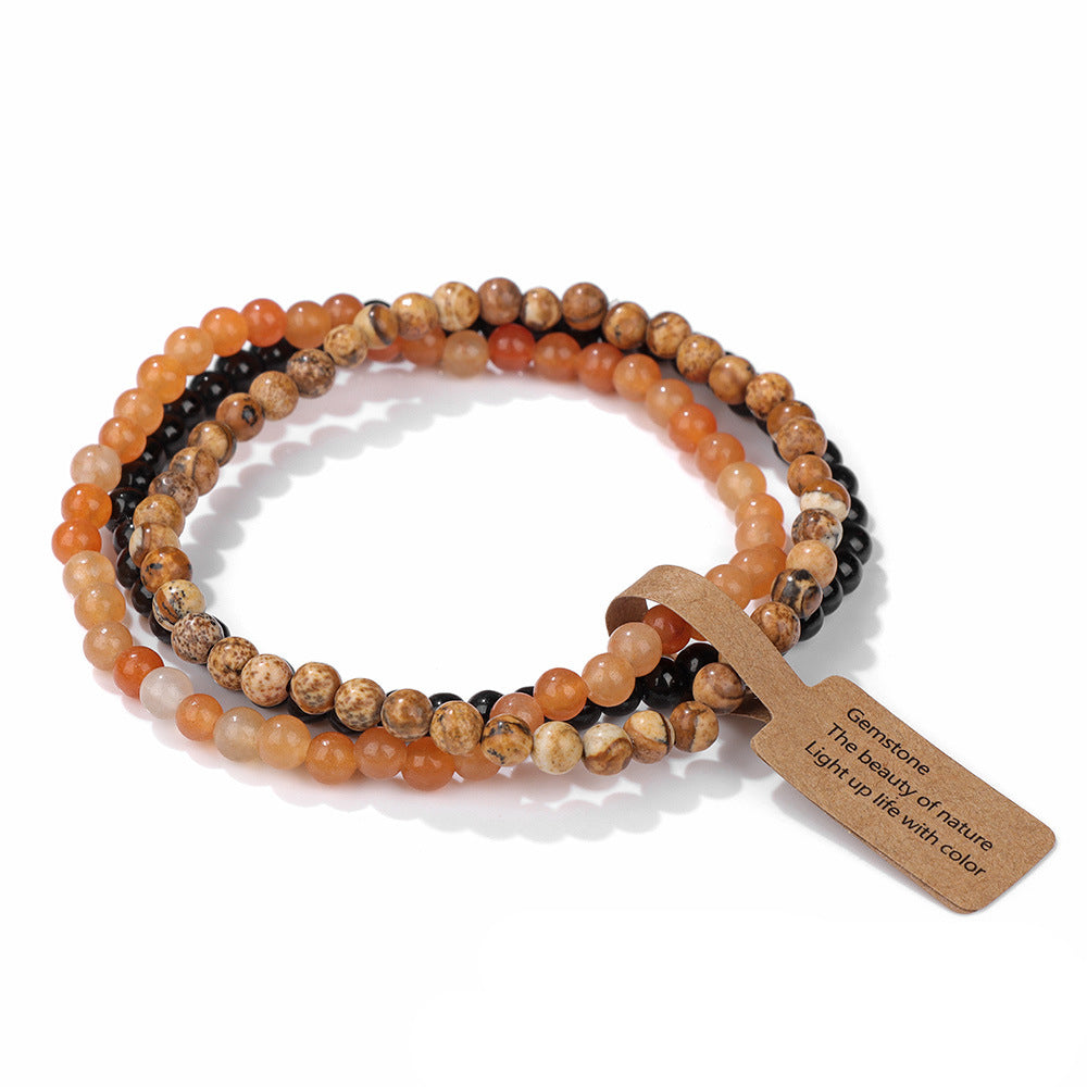 Olivenorma 3Pcs 4mm Natural Stone Beaded Bracelet Set