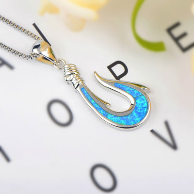 Olivenorma Blue Opal Fishhook Pendant Necklace