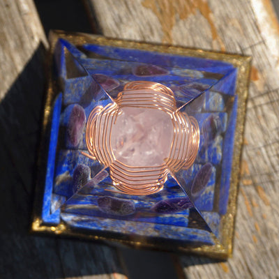 Olivenorma Rose Quartz Pillar With Lapis Lazuli Orgone Pyramid