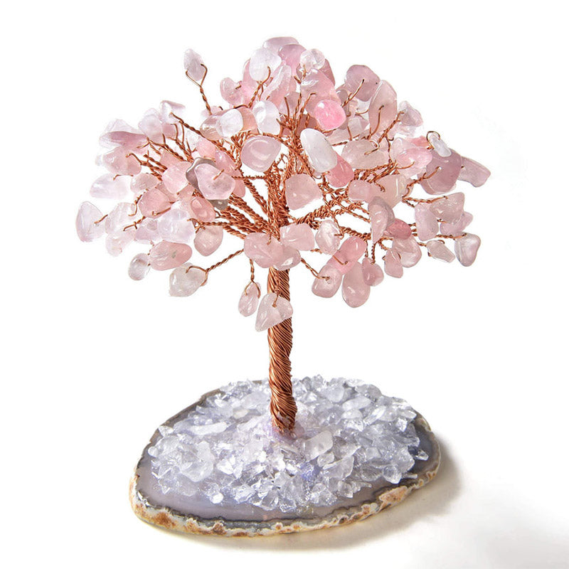 Olivenorma Rose Quartz Natural Gemstone Feng Shui Tree with Agate Base