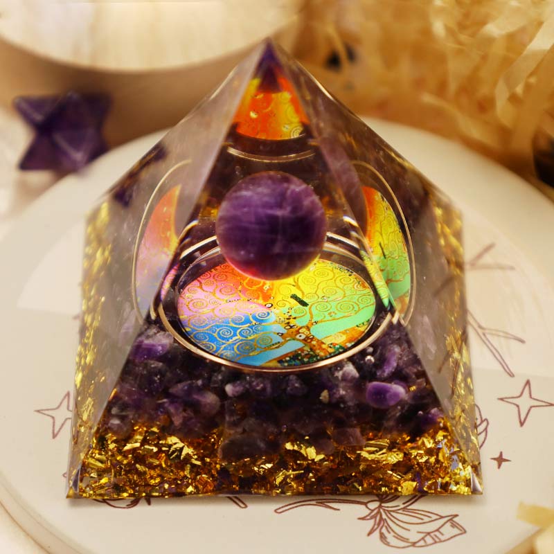 Olivenorma Amethyst Tree Of Life Orgone Pyramid