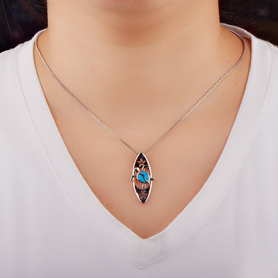 Olivenorma Blue Opal Surfboard Turtle Pendant Necklace