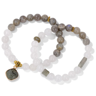 Olivenorma Natural Stone Clear Crystal Beaded Bracelet Set