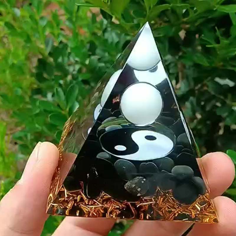 Olivenorma Obsidian with White Jade Healing Orgone Pyramid