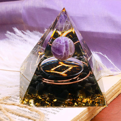 Olivenorma Amethyst Sphere With Obsidian Zodiac Gemini Orgone Pyramid