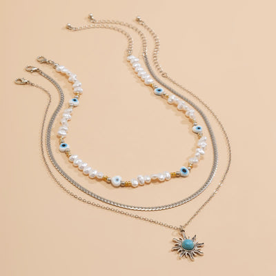 Olivenorma Turquoise Freshwater Pearl Evil Eye Necklace Set