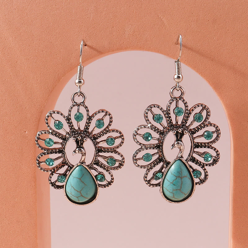 Olivenorma Turquoise Paraiba Tourmaline Peacock Shape Pendant Earrings