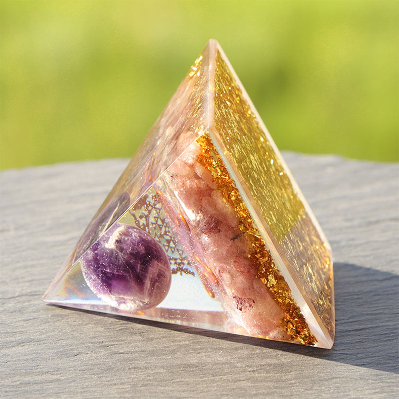 Olivenorma Amethyst Strawberry Quartz Orgone Pyramid