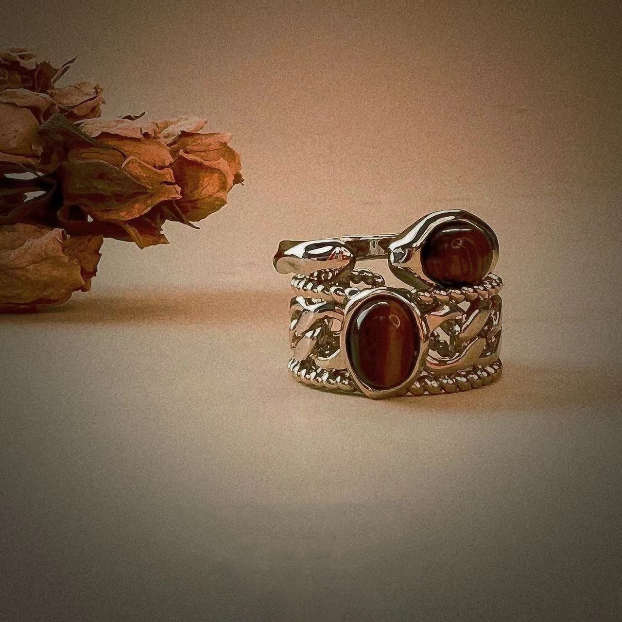 Olivenorma Tiger Eye Adjustable Silver Plated Copper Ring