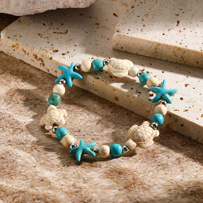 Olivenorma White Turquoise Starfish Turtle Pendant Beach Bracelet