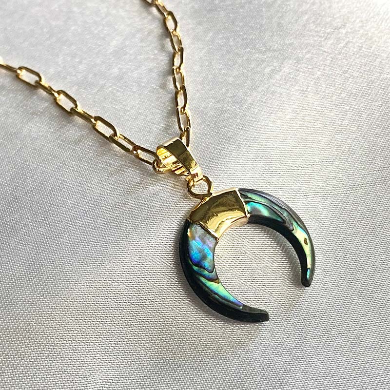 Olivenorma Gemstone Crescent Moon Necklace