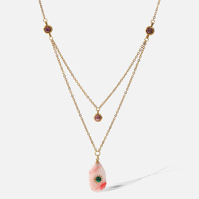 Olivenorma Rhodochrosite Zirconia Double Panel Necklace