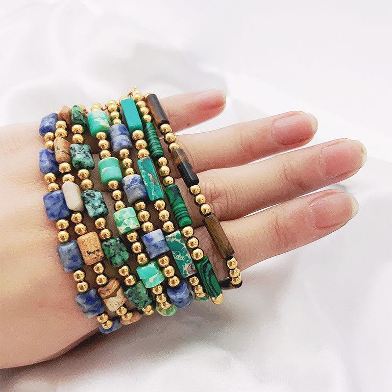 Olivenorma Rectangle Natural Stone Tube Beads Beaded Bracelet