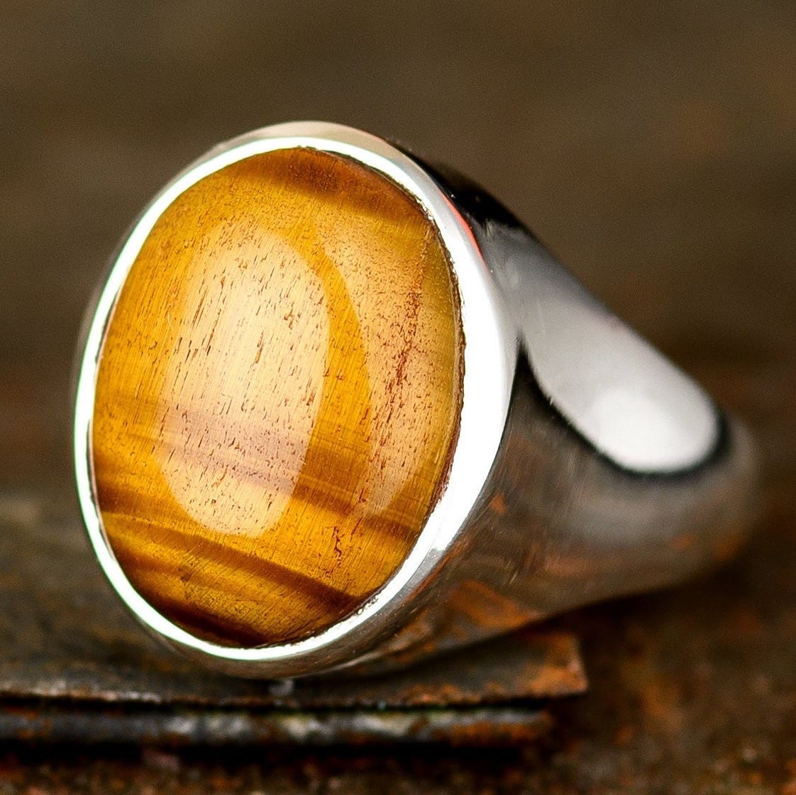 Oval Tiger's Eye Signet Men Ring