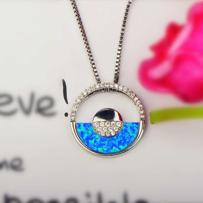 Olivenorma Hawaiian Blue Opal Round Pendant Necklace