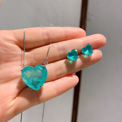 Olivenorma Heart Shape Paraiba Tourmaline Necklace Earrings