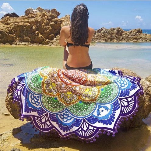 Olivenorma Polygonal Print Tassel Round Blanket Yoga Mat