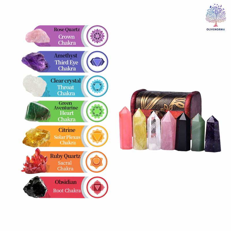 Olivenorma Natural Seven Crystal Wands Energy Stone Decoration Set