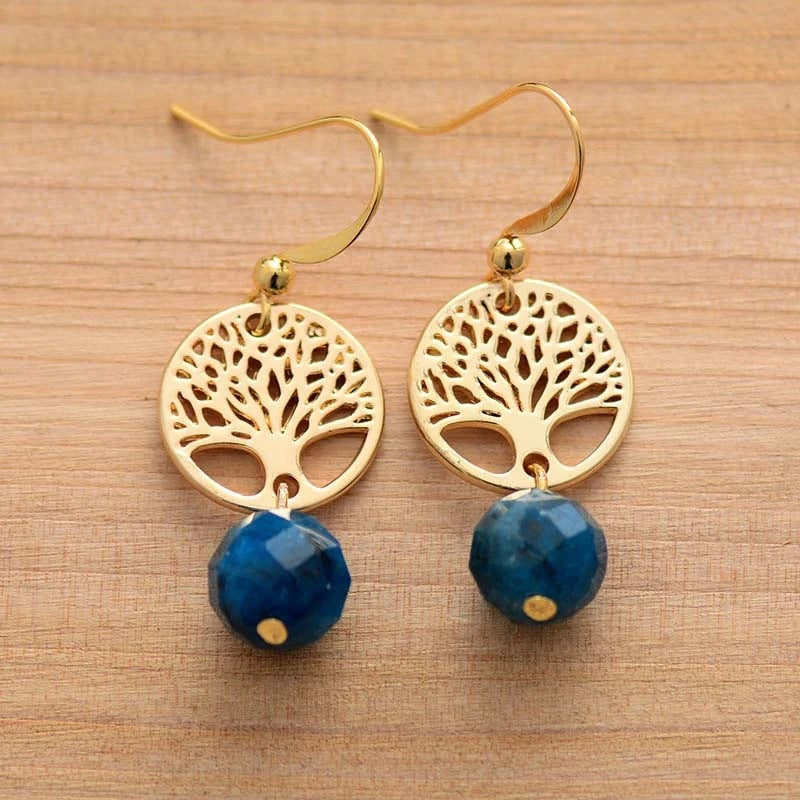 Olivenorma Blue Apatite Tree Of Life Titanium Steel Earrings