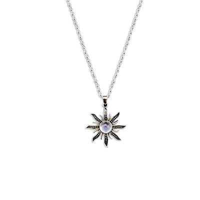 Olivenorma Natural Moonstone Sunflower Pendant Necklace