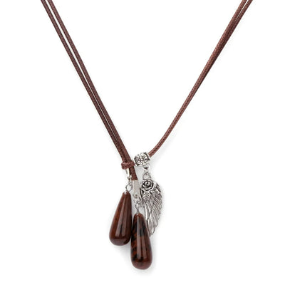 Olivenorma Leather Rope Wings Natural Stone Drop Pendant Necklace