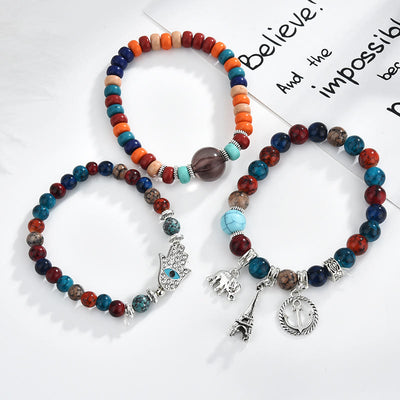 Olivenorma Elephant Tower Evil Eye Hamsa Bracelet Set