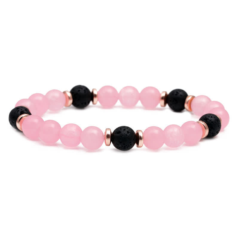 Olivenorma Lava Stone Rose Pink Quartz Beaded Bracelet