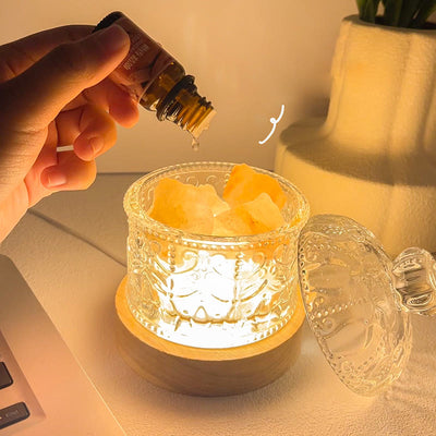 Olivenorma Diffuser Stone Carved Glass Cup Crystal Aromatherapy Lamp