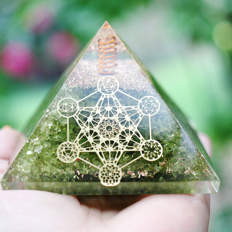 Olivenorma Peridot Metatron's Cube Orgone Pyramid