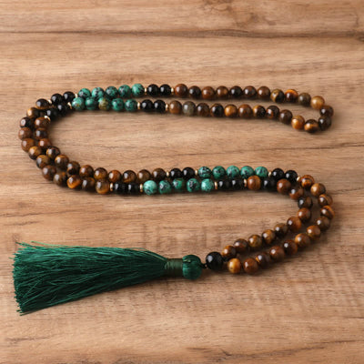 Olivenorma 108 Tiger Eye Mala Beads Tassel Bracelet Necklace