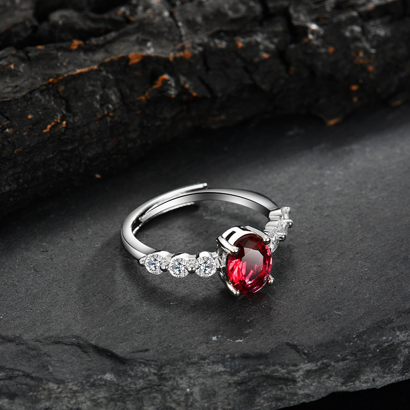 Olivenorma Oval Ruby Quartz Zircon Adjustable Ring