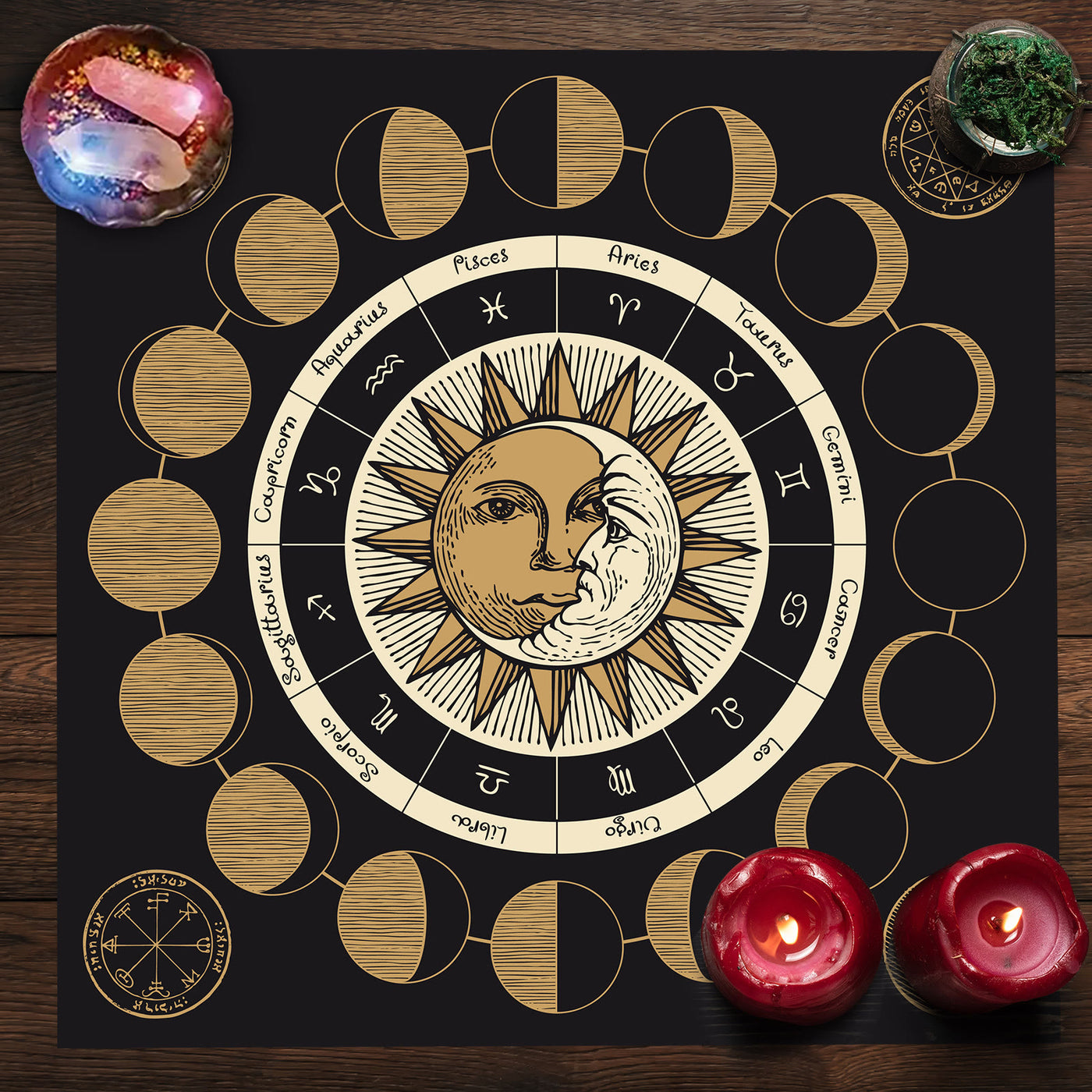 Olivenorma Astrology Wheel Moon Phase Zodiac Tarot Tablecloth