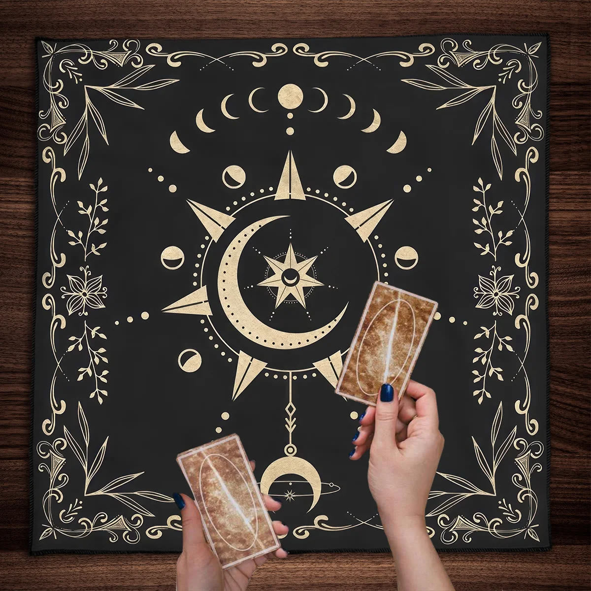 Olivenorma Gold Moon Phase Altar Cloth Tarot Tablecloth