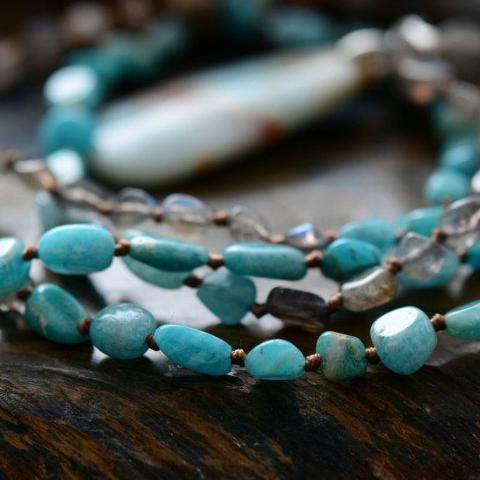 Olivenorma Amazonite Labradorite Agate Crystal Stone Mala Pendant