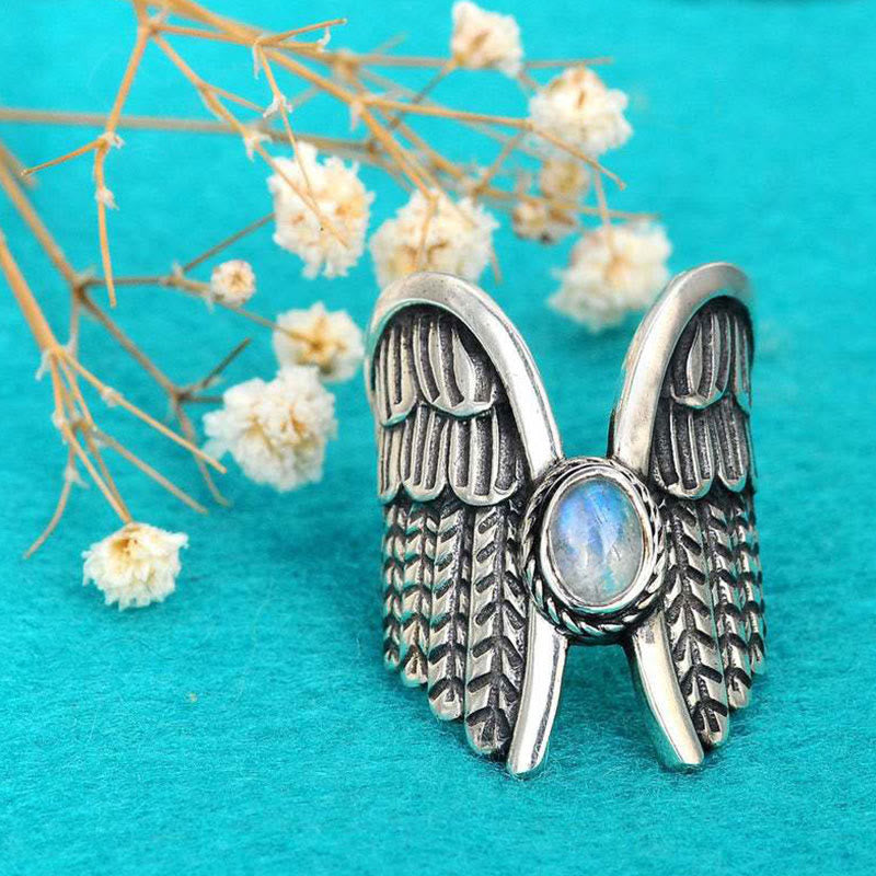 Olivenorma Angel Wings Moonstone Feather Ring